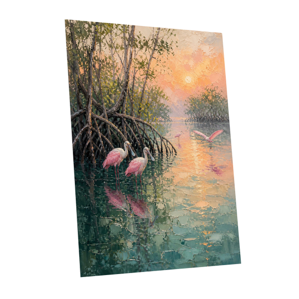 Rosewater Mangroves, green, pink, orange nature wall art shown as a unframed poster wall art print