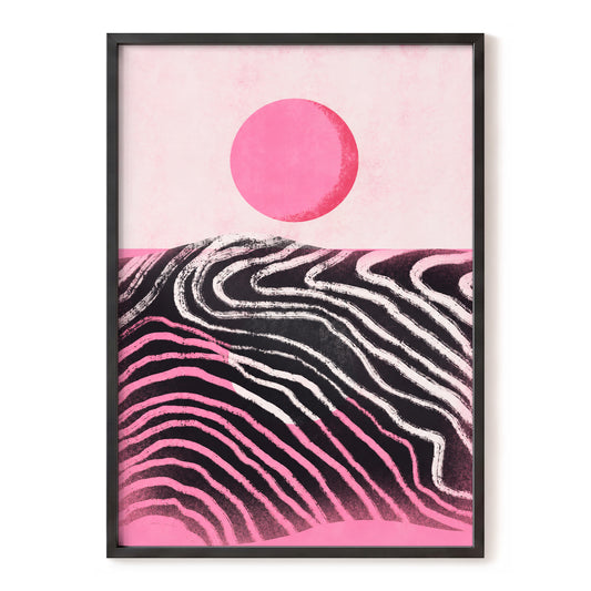 Rosewave Horizon, pink, black, white abstract wall art, front artwork view