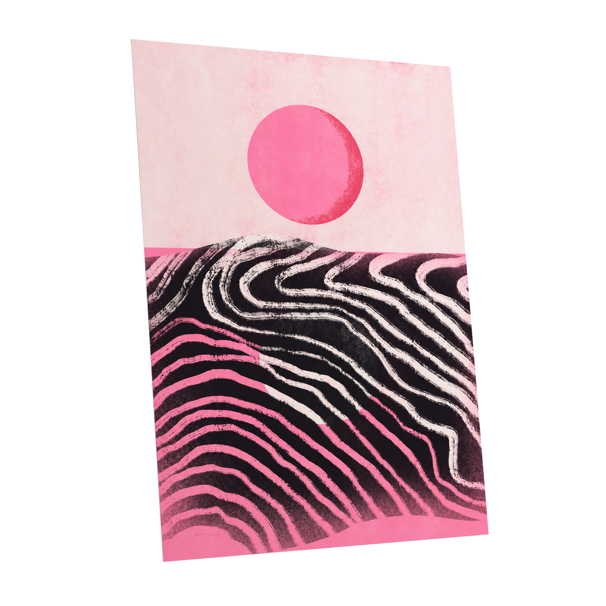 Rosewave Horizon, pink, black, white abstract wall art shown as a unframed poster wall art print