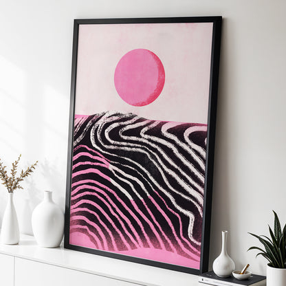 Rosewave Horizon, pink, black, white abstract wall art displayed in a styled interior, gallery view 2