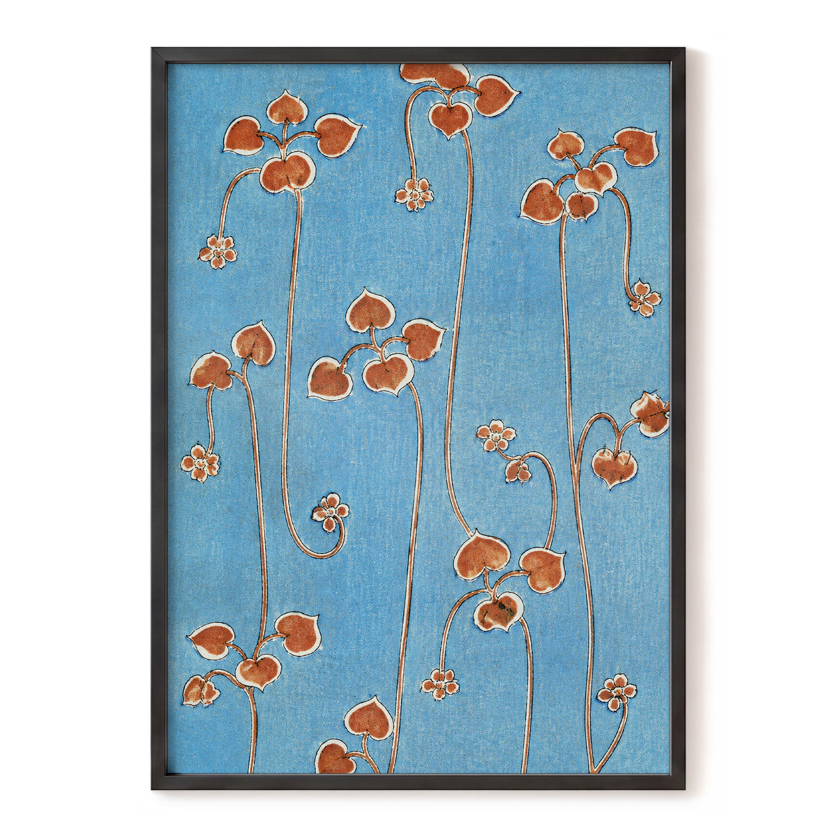 Russet Vine Rhythm, blue, orange, brown floral wall art, front artwork view