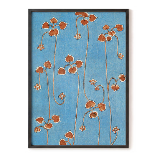 Russet Vine Rhythm, blue, orange, brown floral wall art, front artwork view