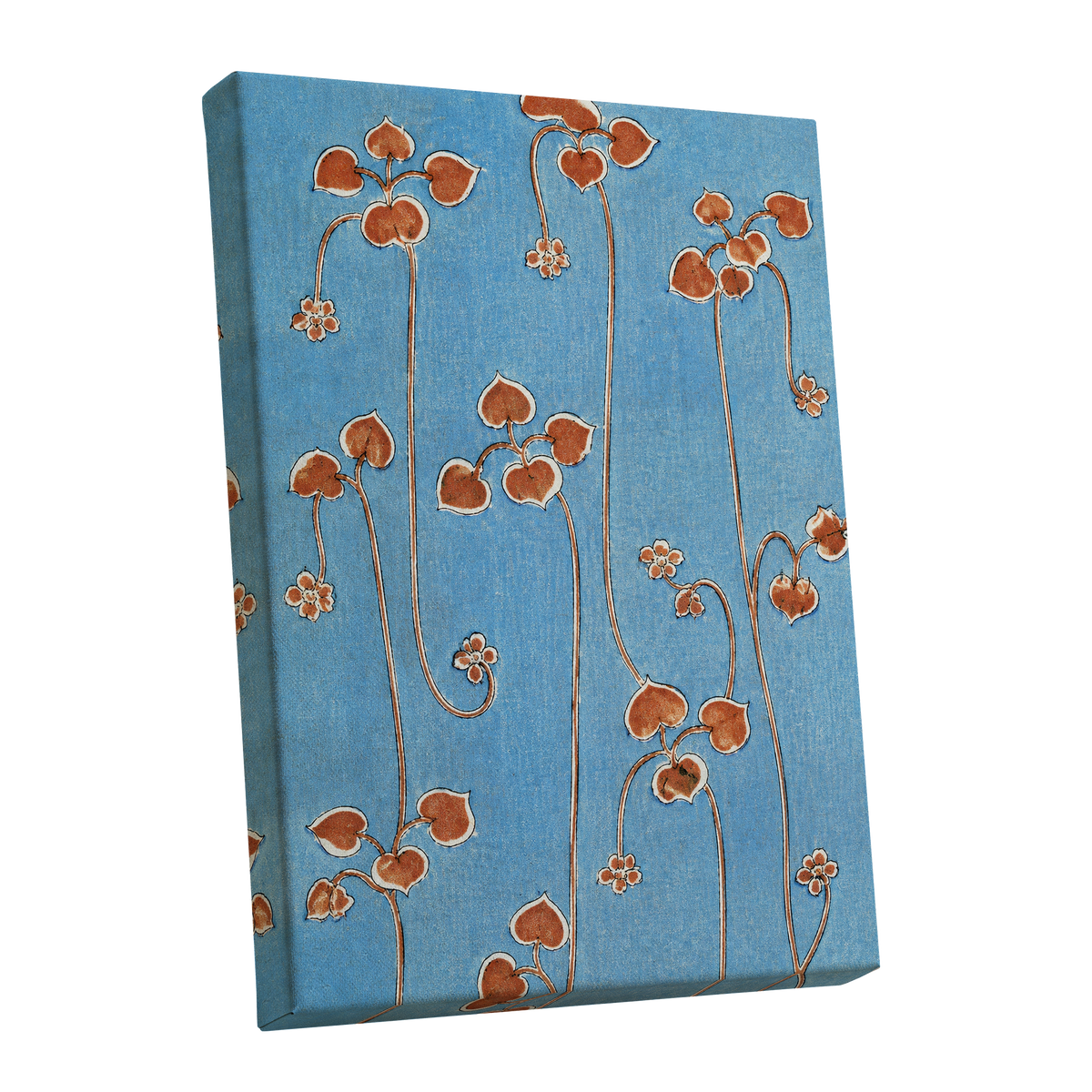 Russet Vine Rhythm, blue, orange, brown floral wall art shown as a stretched canvas wall art