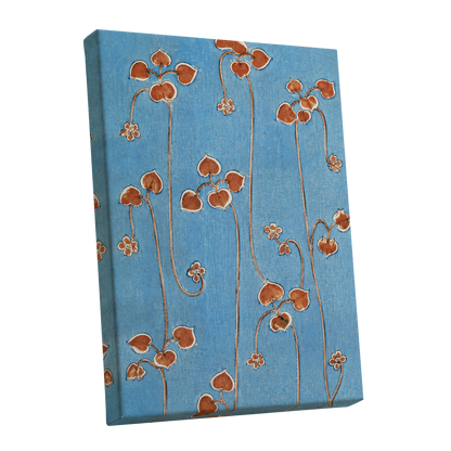 Russet Vine Rhythm, blue, orange, brown floral wall art shown as a stretched canvas wall art