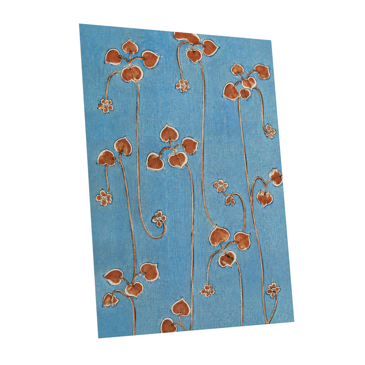 Russet Vine Rhythm, blue, orange, brown floral wall art shown as a unframed poster wall art print