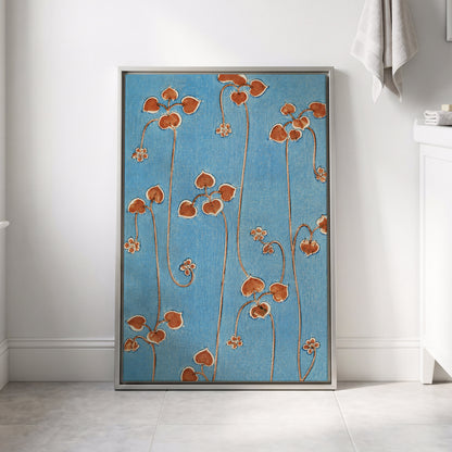 Russet Vine Rhythm, blue, orange, brown floral wall art displayed in a styled interior, gallery view 4