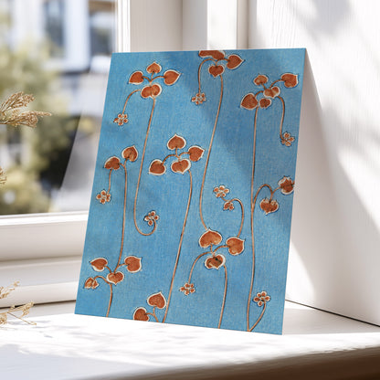 Russet Vine Rhythm, blue, orange, brown floral wall art displayed in a styled interior, gallery view 5