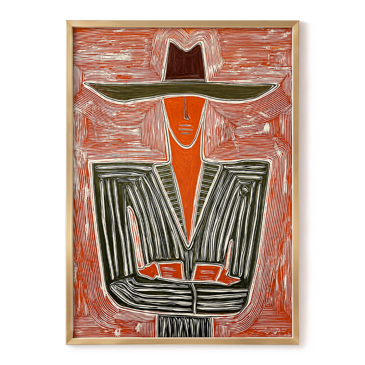 Rustline Silhouette, red, orange, green abstract wall art, front artwork view