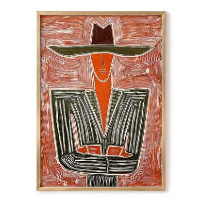 Rustline Silhouette, red, orange, green abstract wall art, front artwork view