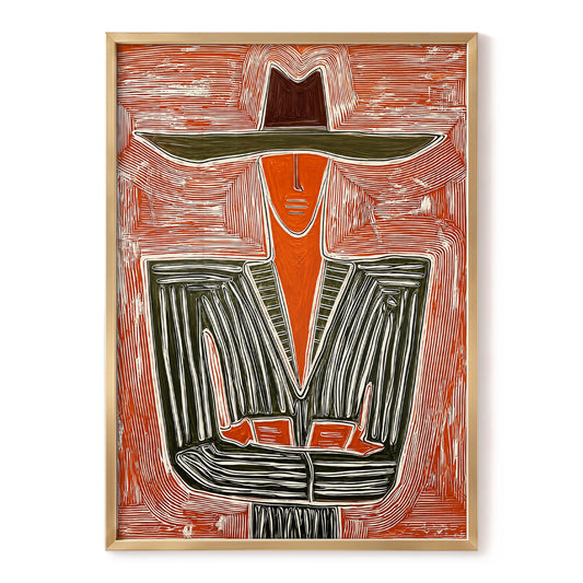 Rustline Silhouette, red, orange, green abstract wall art, front artwork view