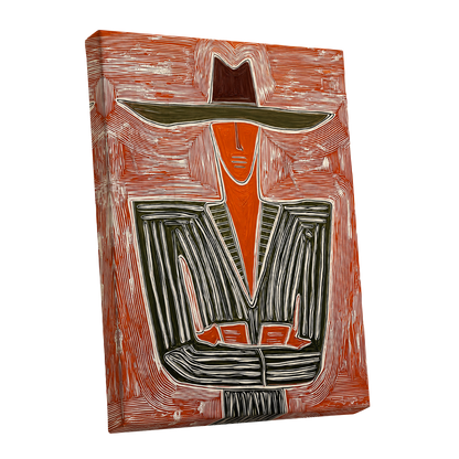 Rustline Silhouette, red, orange, green abstract wall art shown as a stretched canvas wall art