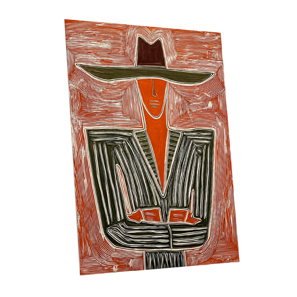 Rustline Silhouette, red, orange, green abstract wall art shown as a unframed poster wall art print