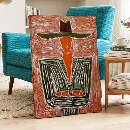 Rustline Silhouette, red, orange, green abstract wall art displayed in a styled interior, gallery view 3