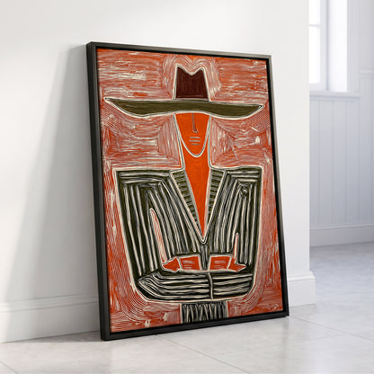 Rustline Silhouette, red, orange, green abstract wall art displayed in a styled interior, gallery view 4