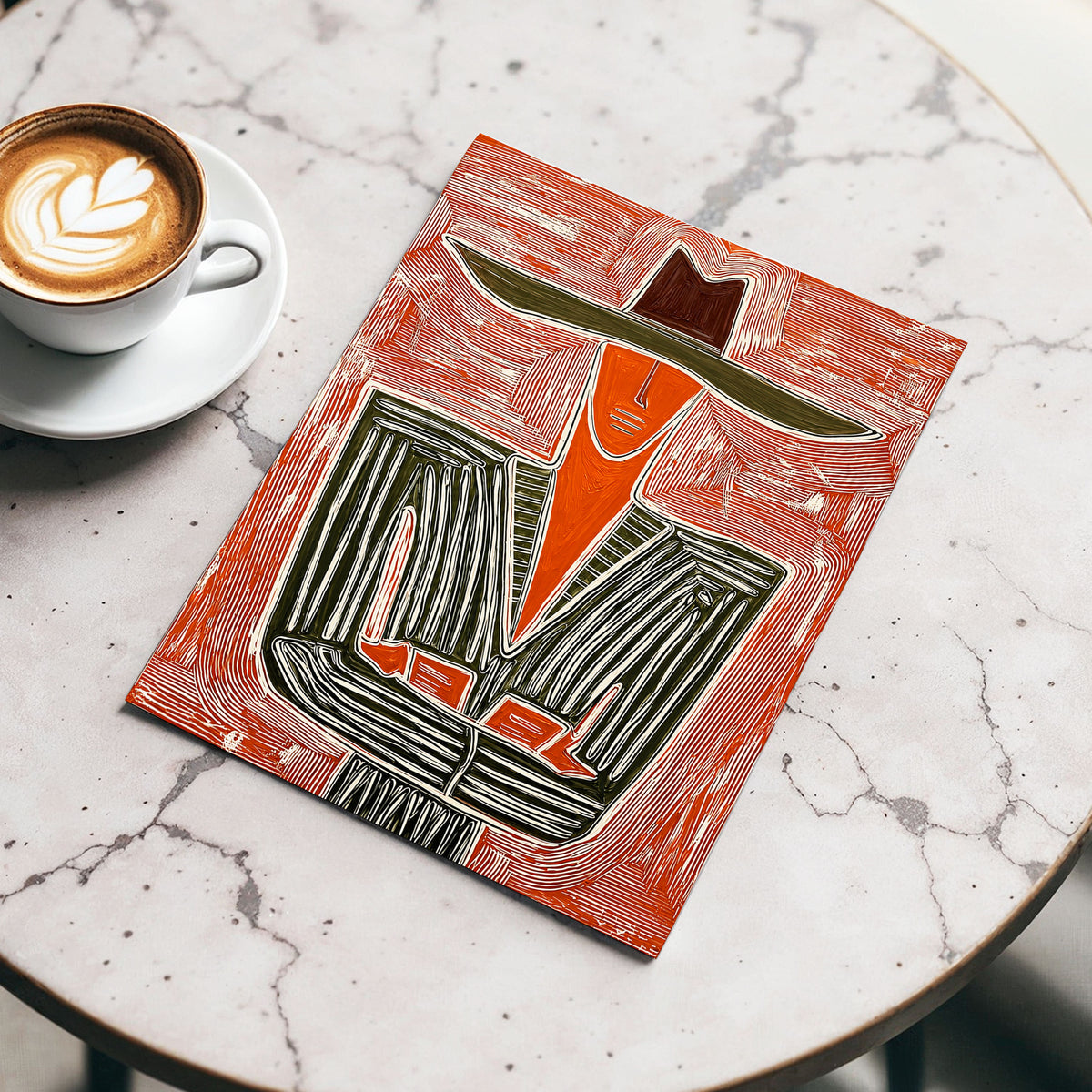 Rustline Silhouette, red, orange, green abstract wall art displayed in a styled interior, gallery view 5