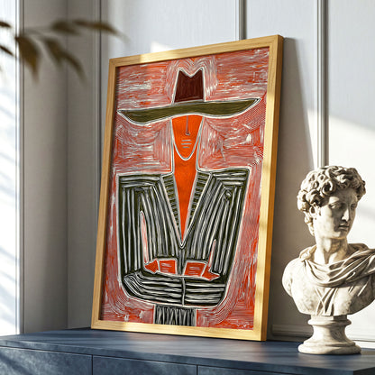 Rustline Silhouette, red, orange, green abstract wall art displayed in a styled interior, gallery view 6