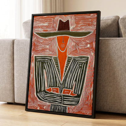 Rustline Silhouette, red, orange, green abstract wall art displayed in a styled interior, gallery view 8