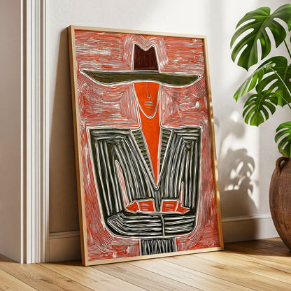 Rustline Silhouette, red, orange, green abstract wall art displayed in a styled interior, gallery view 9
