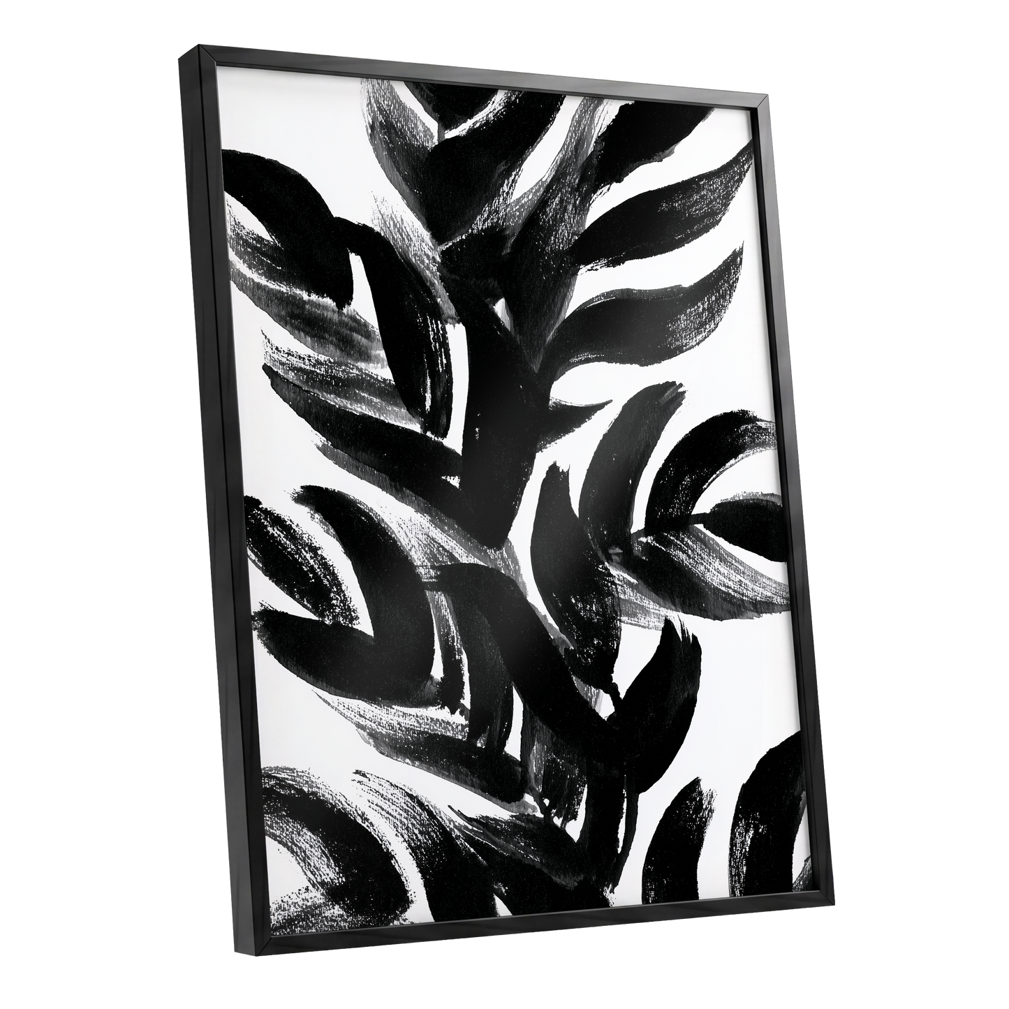 Sable Frond Chorus, black, white, gray nature wall art shown as a black framed poster wall art print
