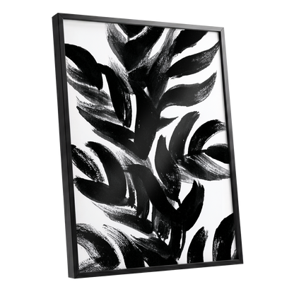 Sable Frond Chorus, black, white, gray nature wall art shown as a black framed poster wall art print