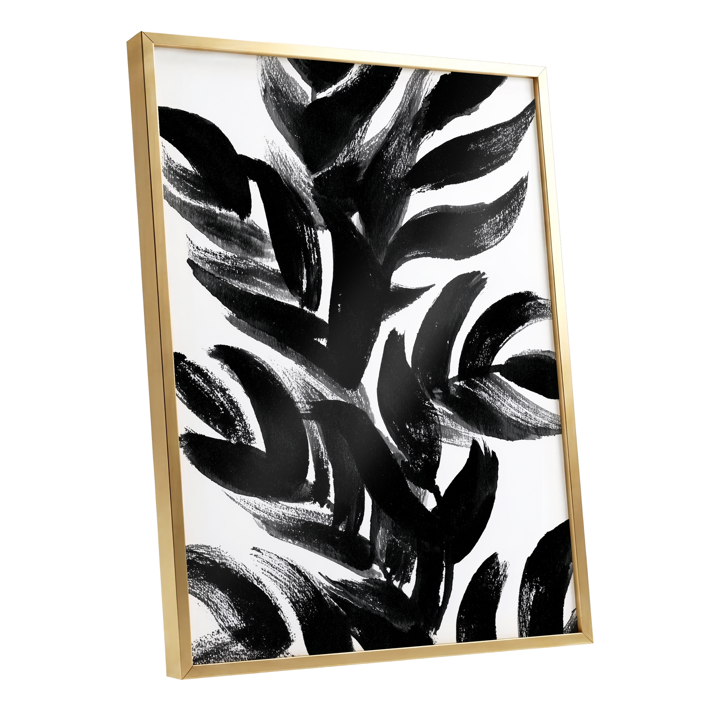 Sable Frond Chorus, black, white, gray nature wall art shown as a gold framed poster wall art print