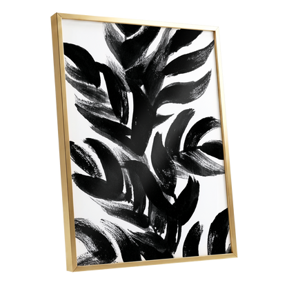 Sable Frond Chorus, black, white, gray nature wall art shown as a gold framed poster wall art print