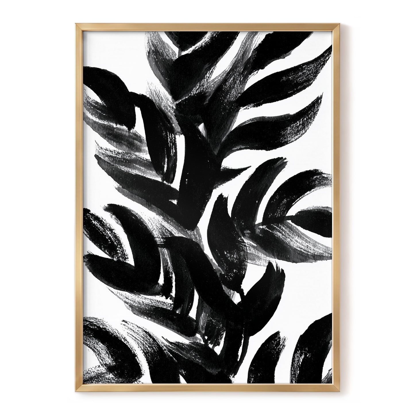 Sable Frond Chorus, black, white, gray nature wall art, front artwork view