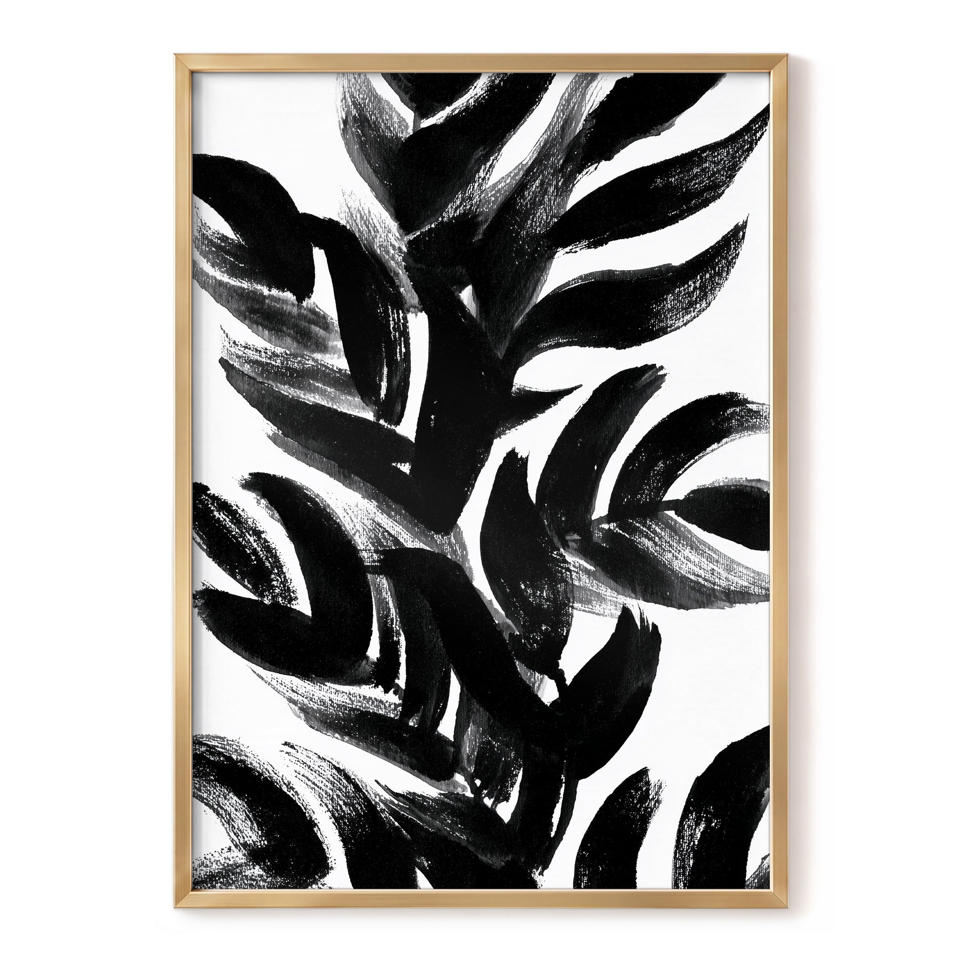 Sable Frond Chorus, black, white, gray nature wall art, front artwork view