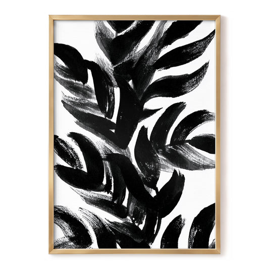 Sable Frond Chorus, black, white, gray nature wall art, front artwork view