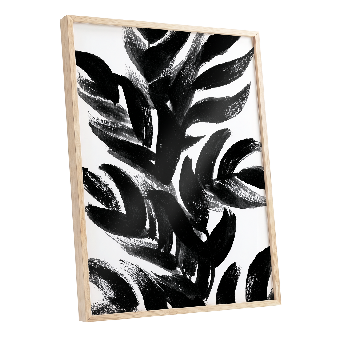 Sable Frond Chorus, black, white, gray nature wall art shown as a oak framed poster wall art print