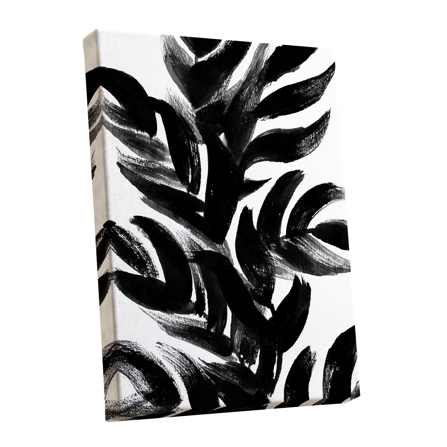 Sable Frond Chorus, black, white, gray nature wall art shown as a stretched canvas wall art