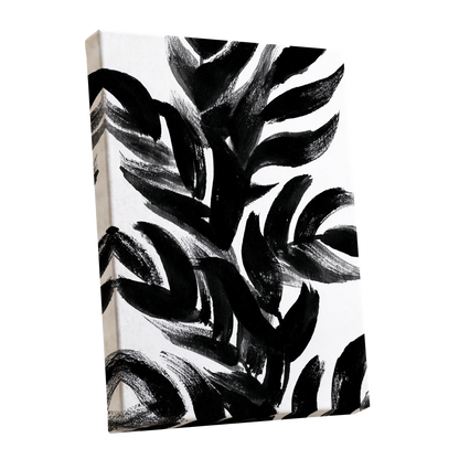 Sable Frond Chorus, black, white, gray nature wall art shown as a stretched canvas wall art