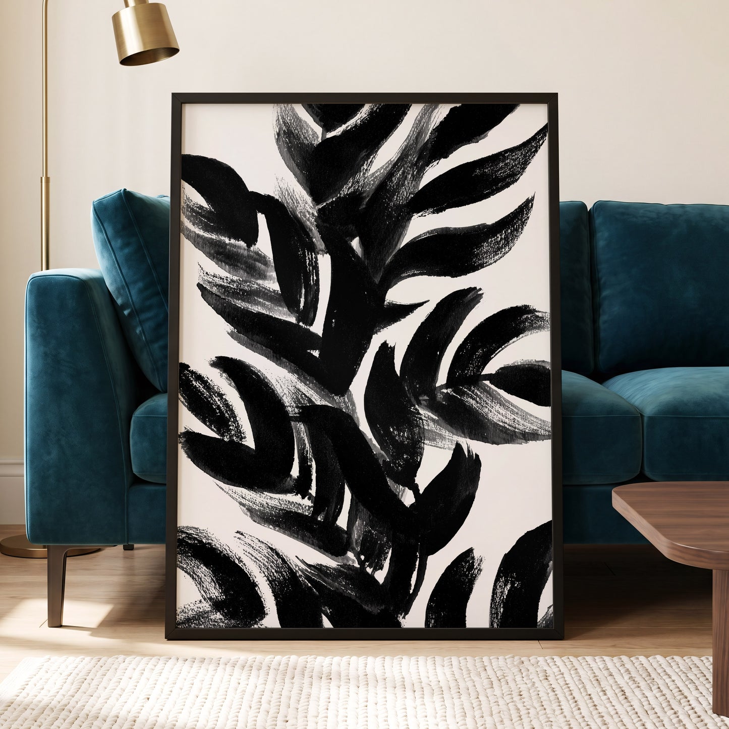 Sable Frond Chorus, black, white, gray nature wall art displayed in a styled interior, gallery view 6
