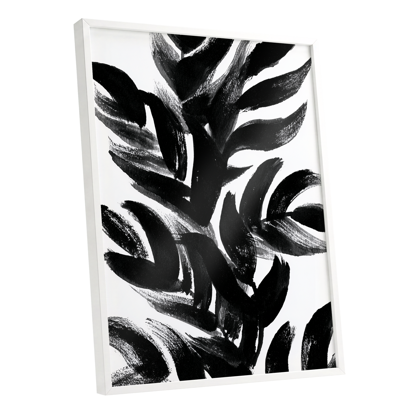 Sable Frond Chorus, black, white, gray nature wall art shown as a white framed poster wall art print