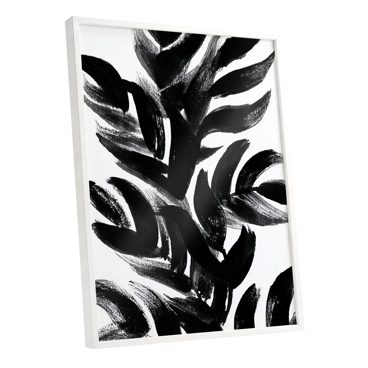 Sable Frond Chorus, black, white, gray nature wall art shown as a white framed poster wall art print