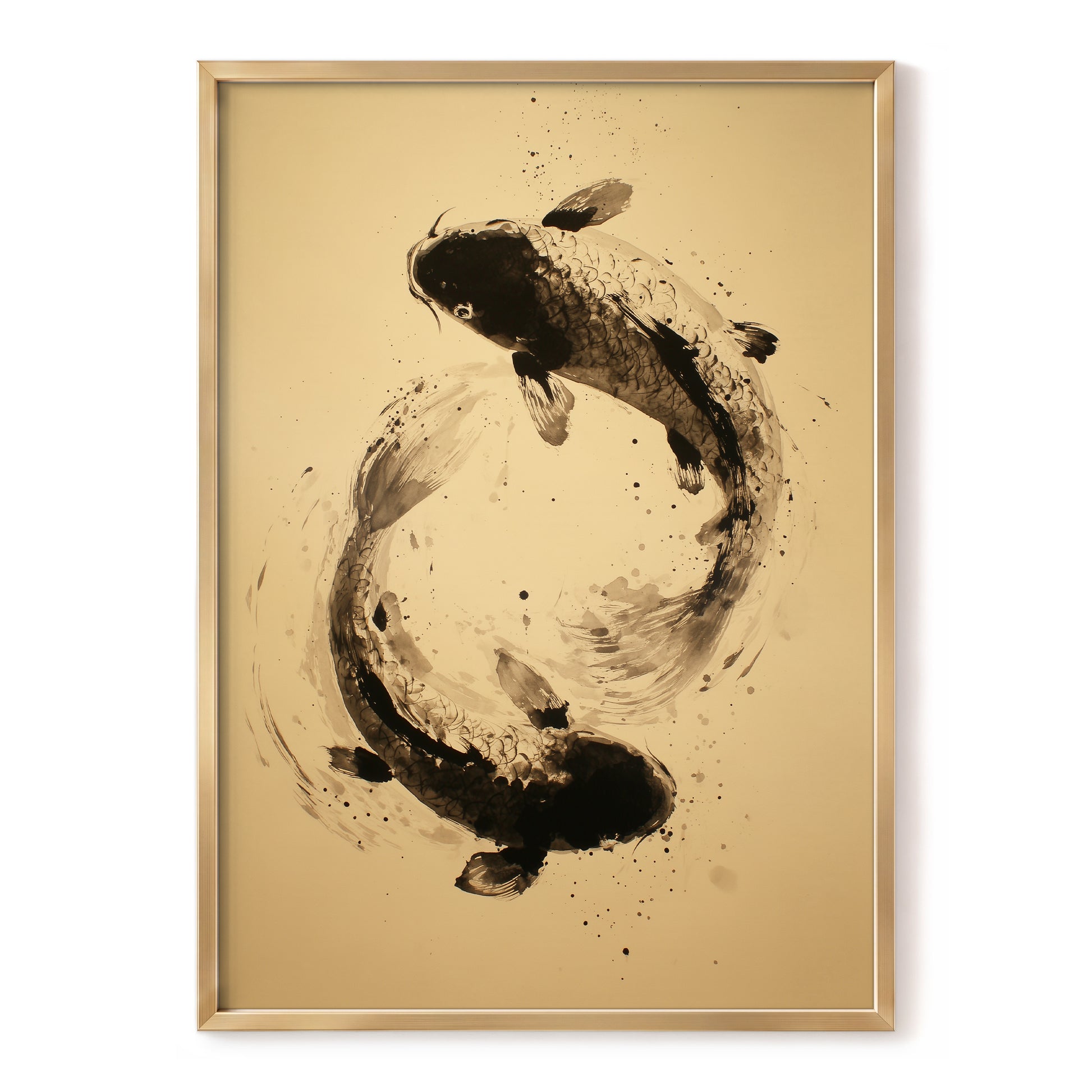 Sable Koi Circle, black, beige, brown nature wall art, front artwork view
