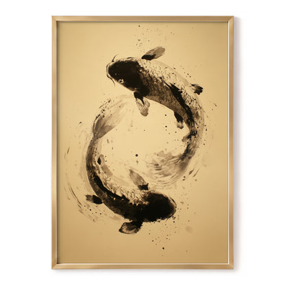 Sable Koi Circle, black, beige, brown nature wall art, front artwork view