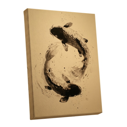 Sable Koi Circle, black, beige, brown nature wall art shown as a stretched canvas wall art
