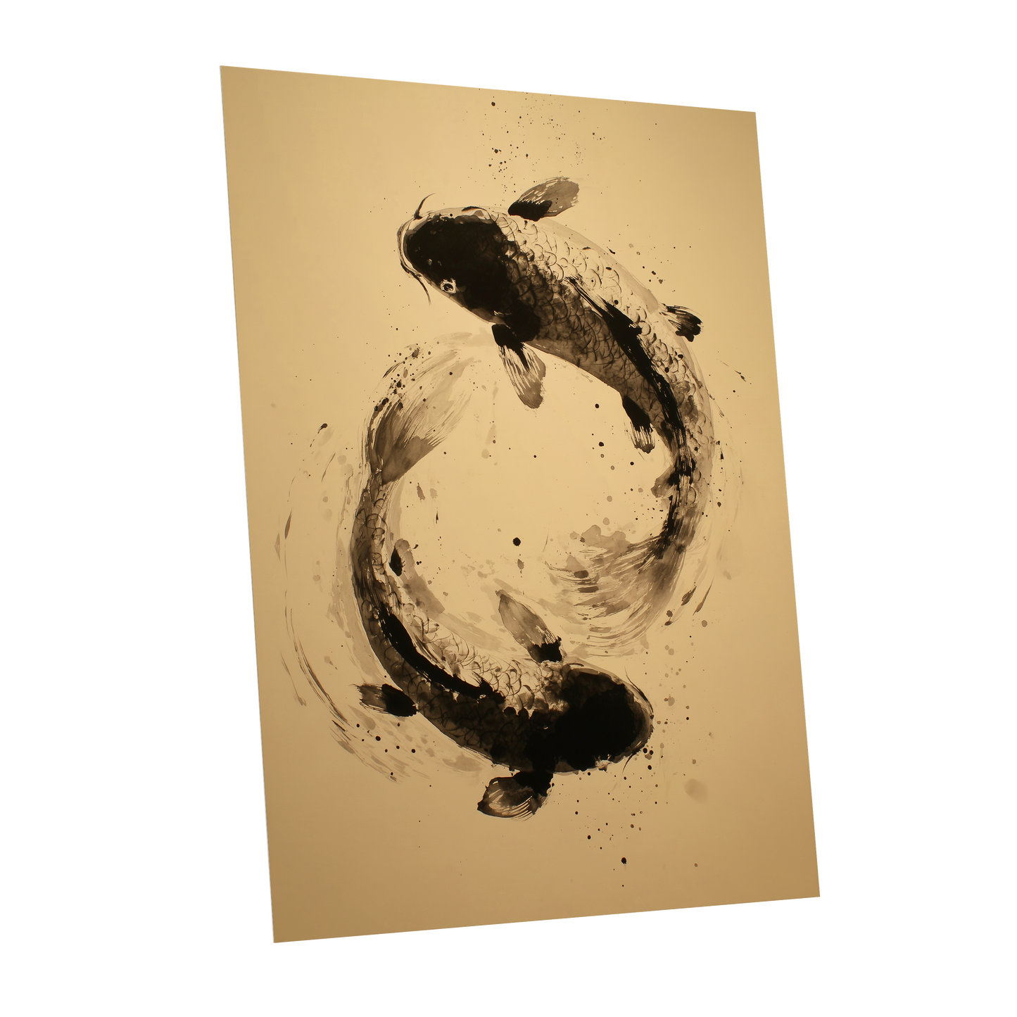 Sable Koi Circle, black, beige, brown nature wall art shown as a unframed poster wall art print