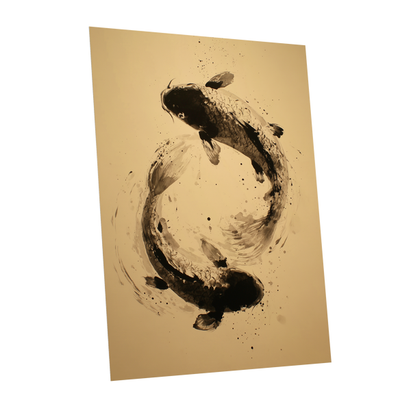 Sable Koi Circle, black, beige, brown nature wall art shown as a unframed poster wall art print