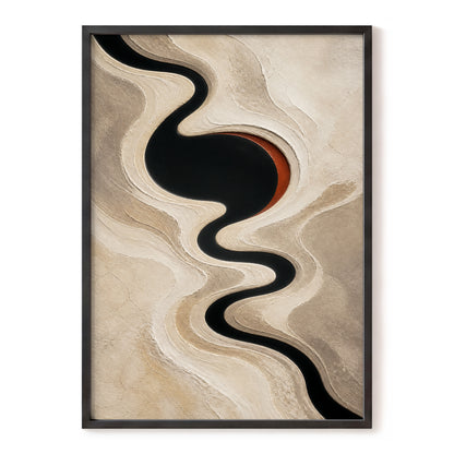 Sable Meander, black, beige, white abstract wall art, front artwork view
