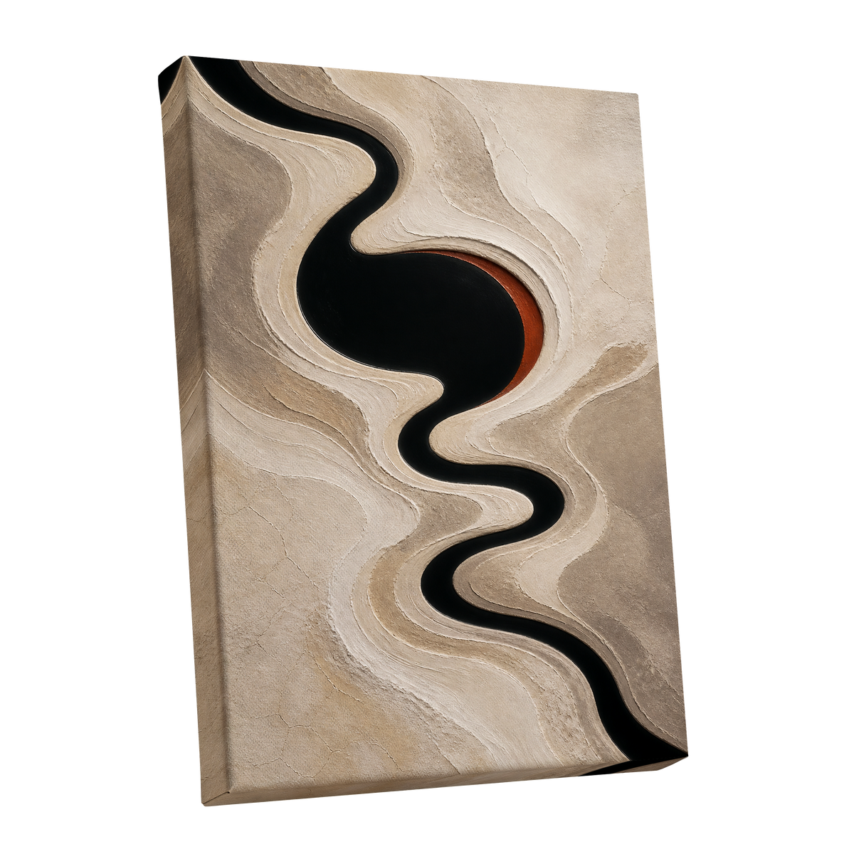 Sable Meander, black, beige, white abstract wall art shown as a stretched canvas wall art