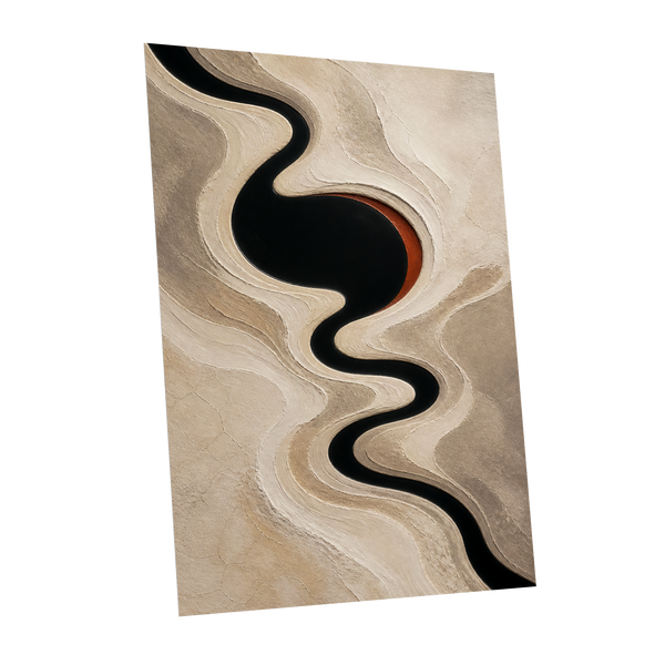 Sable Meander, black, beige, white abstract wall art shown as a unframed poster wall art print