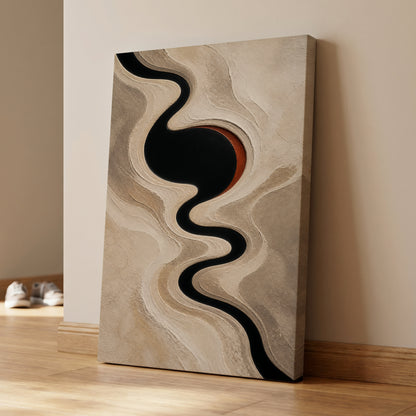 Sable Meander, black, beige, white abstract wall art displayed in a styled interior, gallery view 7