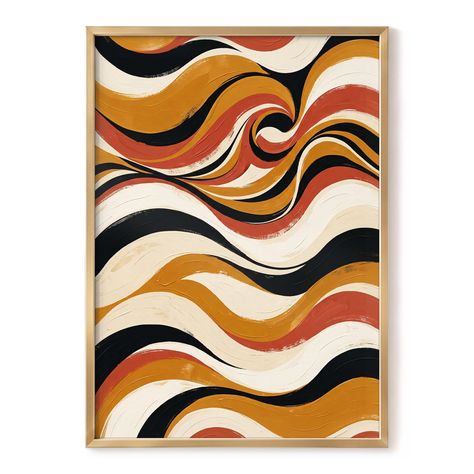 Saffron Currents, black, gold, beige abstract wall art, front artwork view