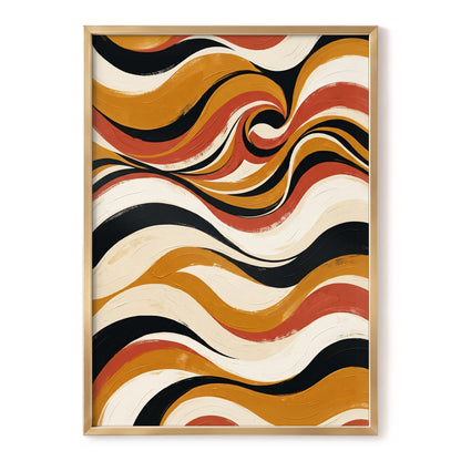 Saffron Currents, black, gold, beige abstract wall art, front artwork view