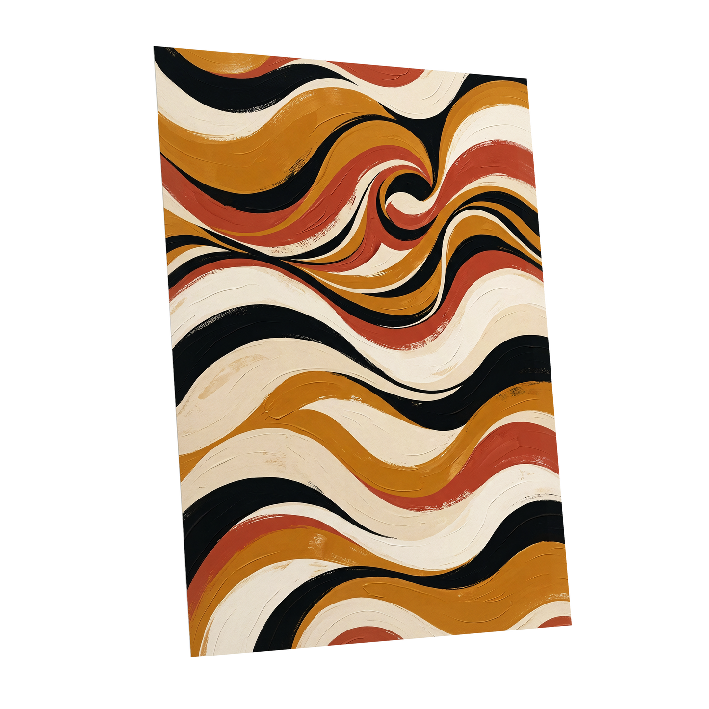 Saffron Currents, black, gold, beige abstract wall art shown as a unframed poster wall art print