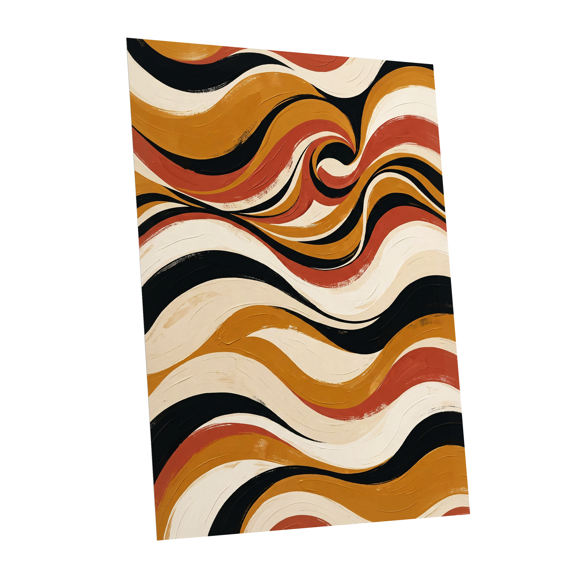 Saffron Currents, black, gold, beige abstract wall art shown as a unframed poster wall art print