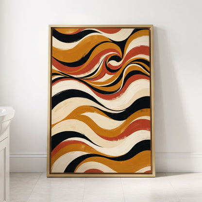 Saffron Currents, black, gold, beige abstract wall art displayed in a styled interior, gallery view 2