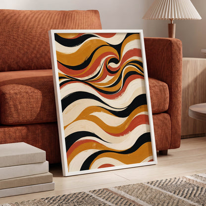 Saffron Currents, black, gold, beige abstract wall art displayed in a styled interior, gallery view 5